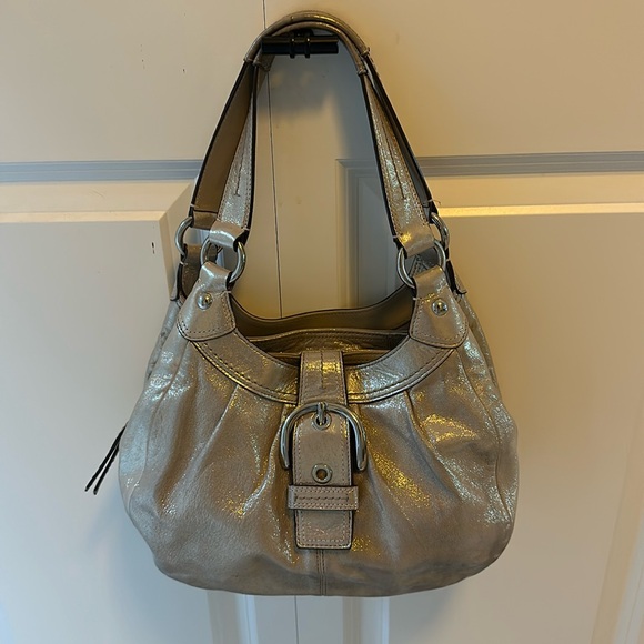 Gold Metallic Coach Shoulder Bag - Picture 1 of 5